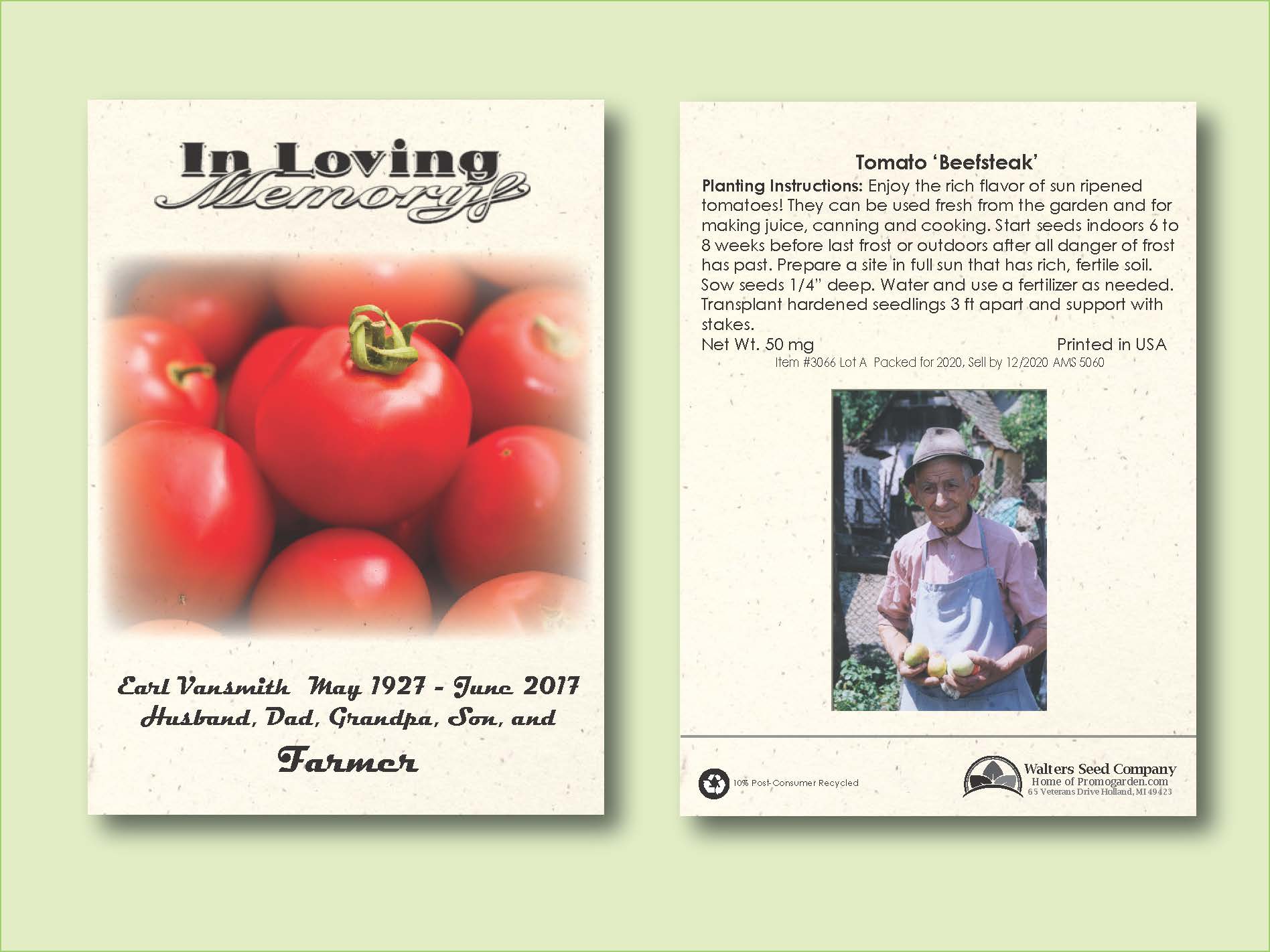 Tomato 'Beefsteak' Seed Packet - Size 3.25" x 4.5" 2