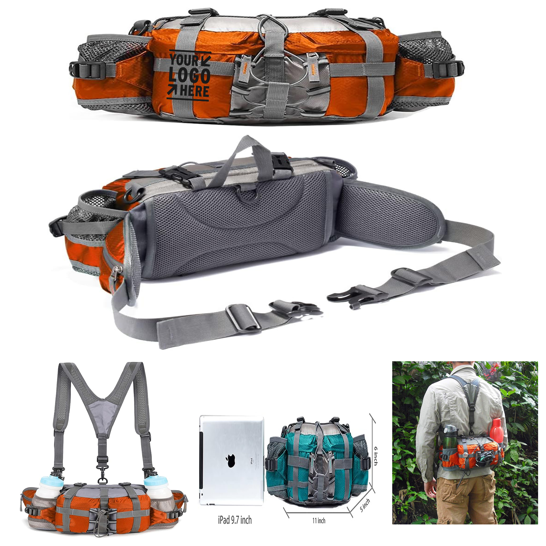 Outdoor Fanny Hiking Camping Biking Waterproof Waist Pack 2 Water Bottle Holder Sports Bag 2
