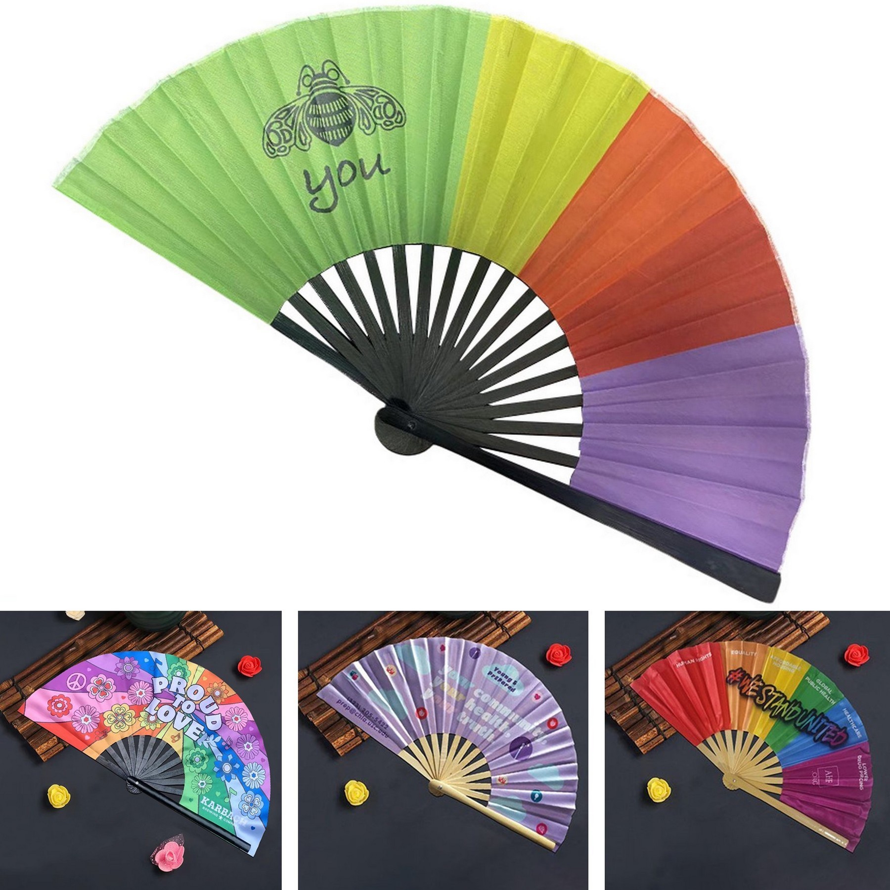 13 Inch Folding Hand Rave Bamboo Gay Pride Rainbow Fan 8