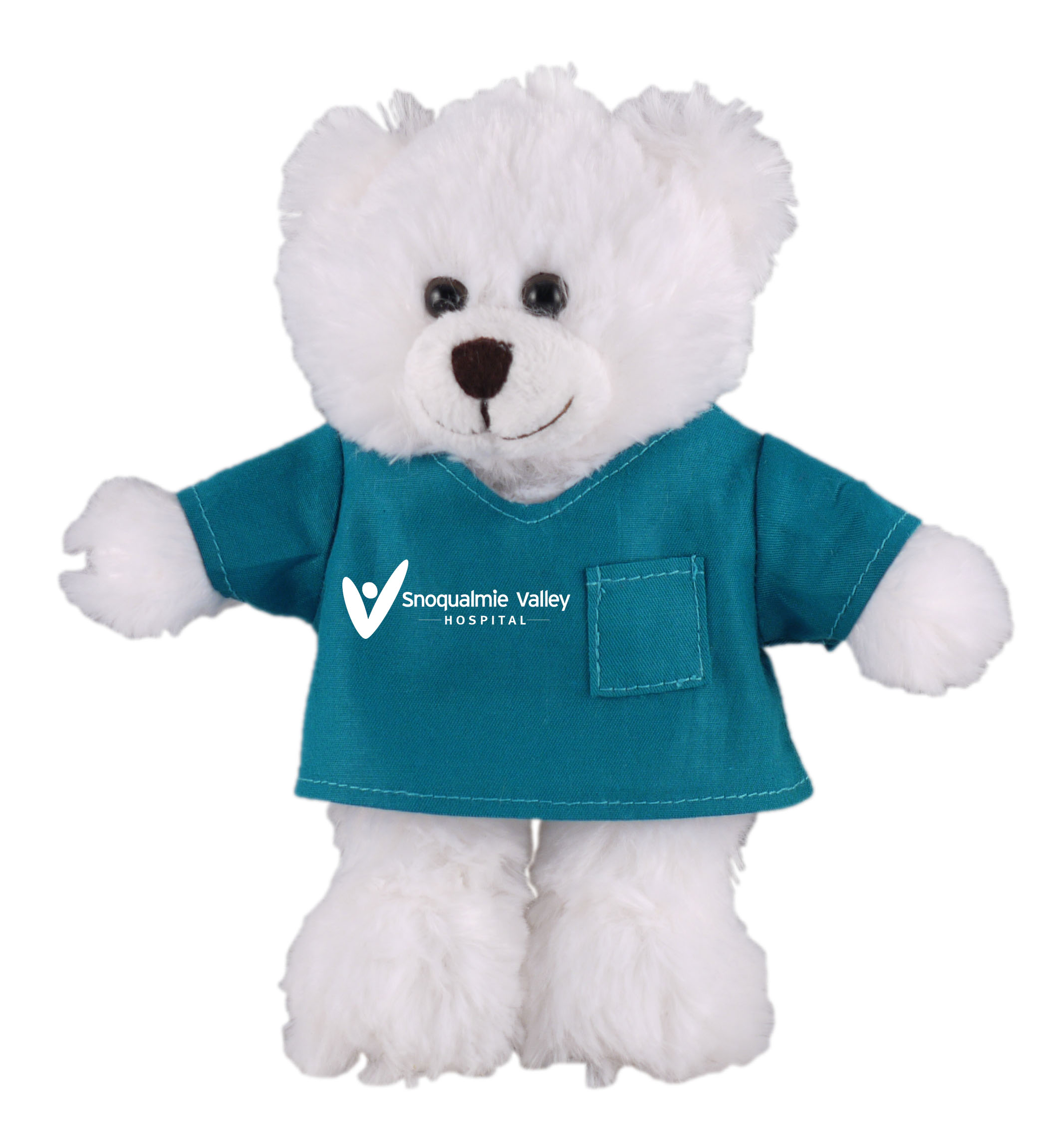 Soft Plush Stuffed White Bear in scrub shirt 3