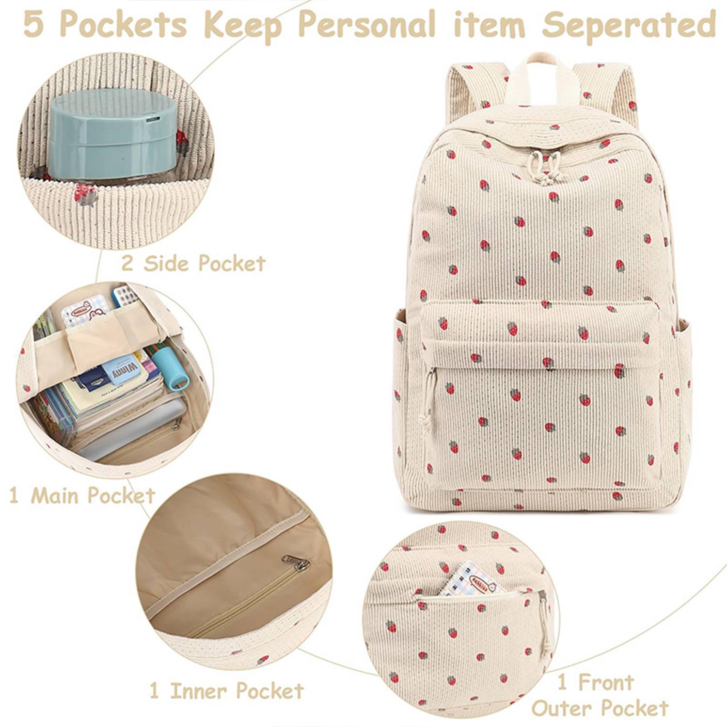 3 Piece Corduroy School Backpack Set 8