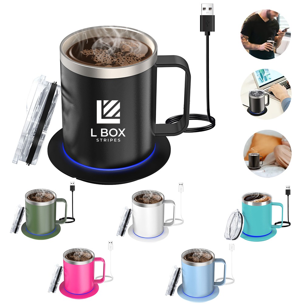 Stainless Steel Smart Heated Coffee Mug Warmer Set 2