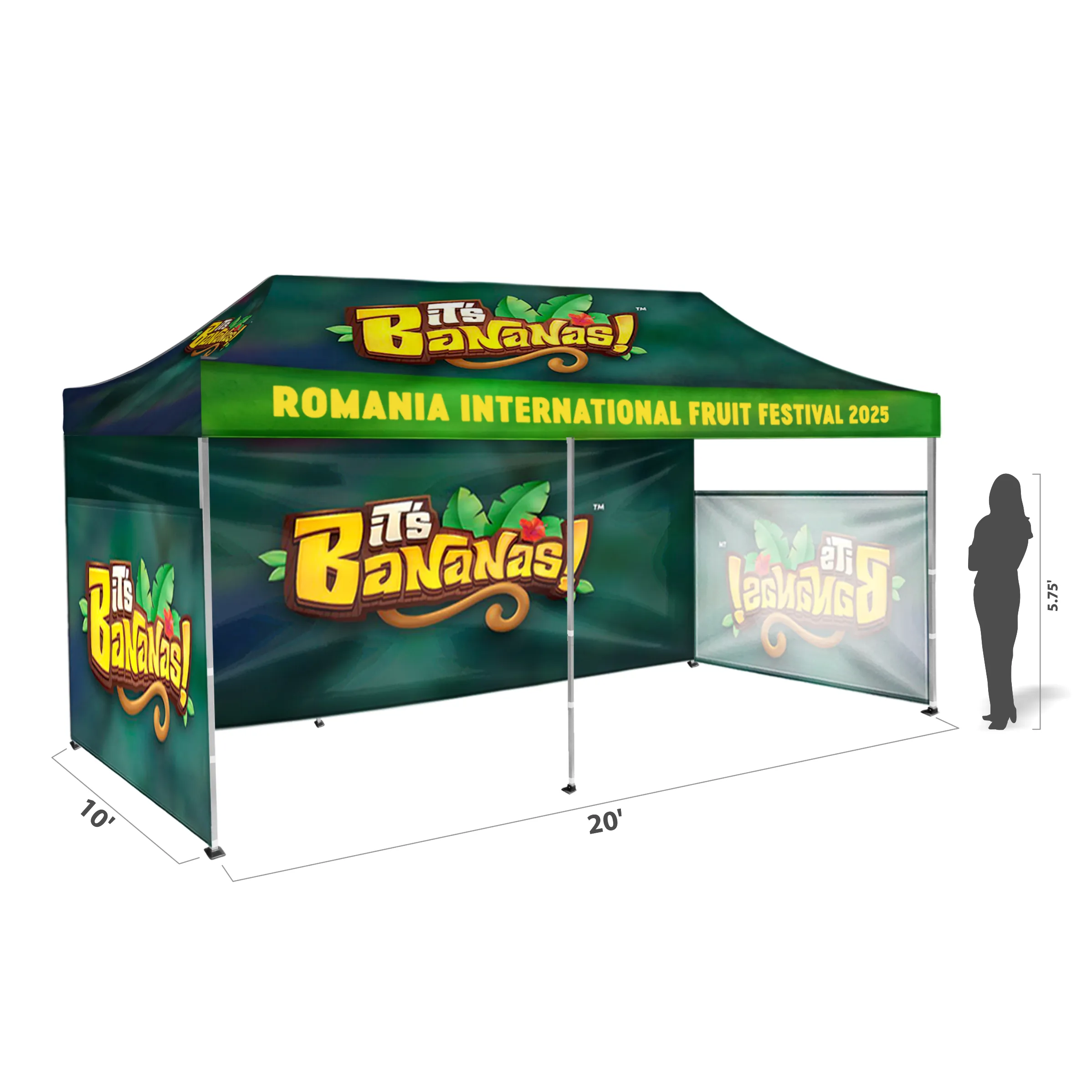 10'x20' Tent Canopy w frame, 2 Side half + 1 long full wall 3