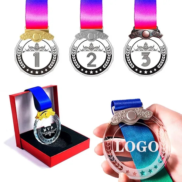 Personalized Crystal Glass Awards Medals With Ribbon 5