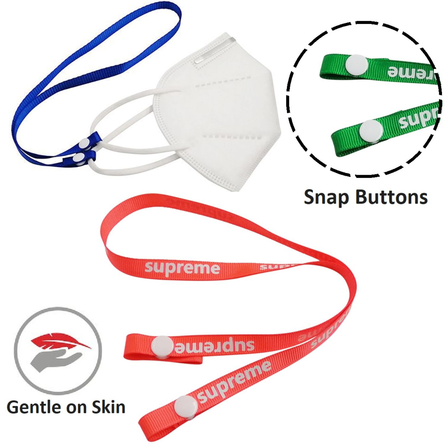 Polyester Face Mask Lanyard w/ Snap Button Adjustable Keeper 1