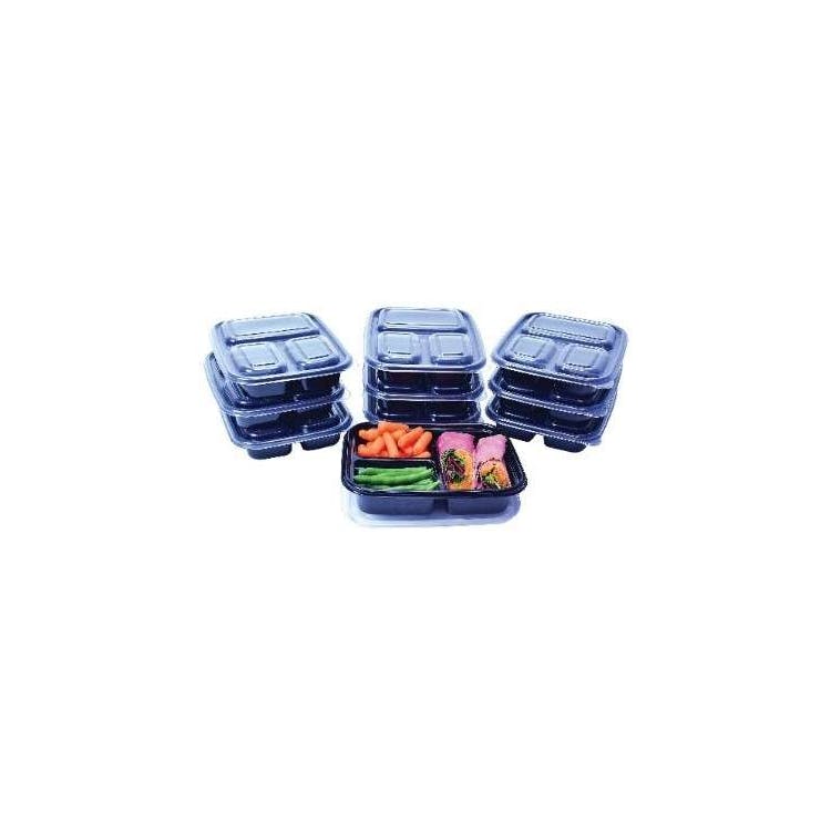 3-Section Meal Prep Containers - 20pc Black 2