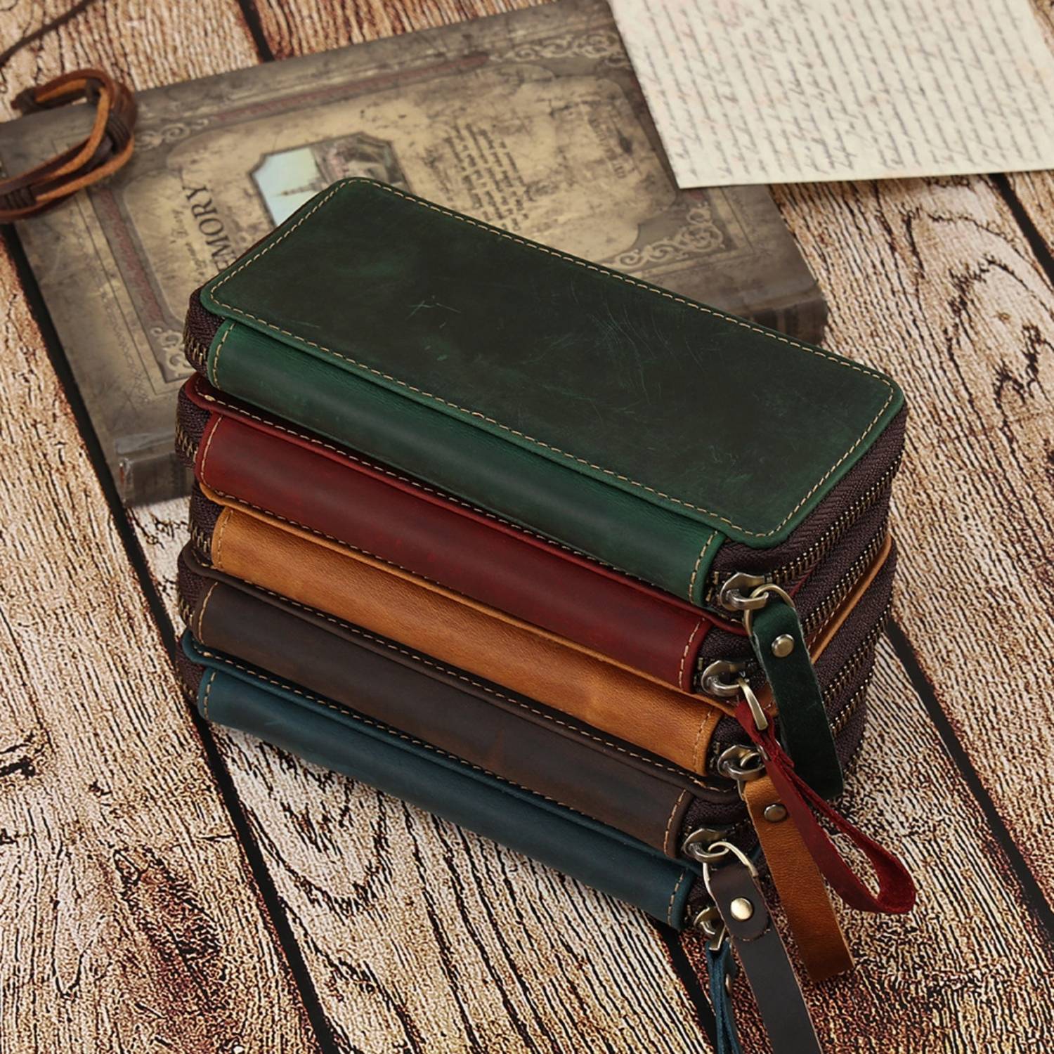 Genuine leather stationery box pencil case wallet 4