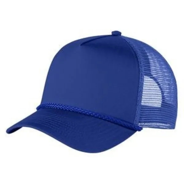 Structured 5 Panel Curved Bill Trucker Cap with Rope 13