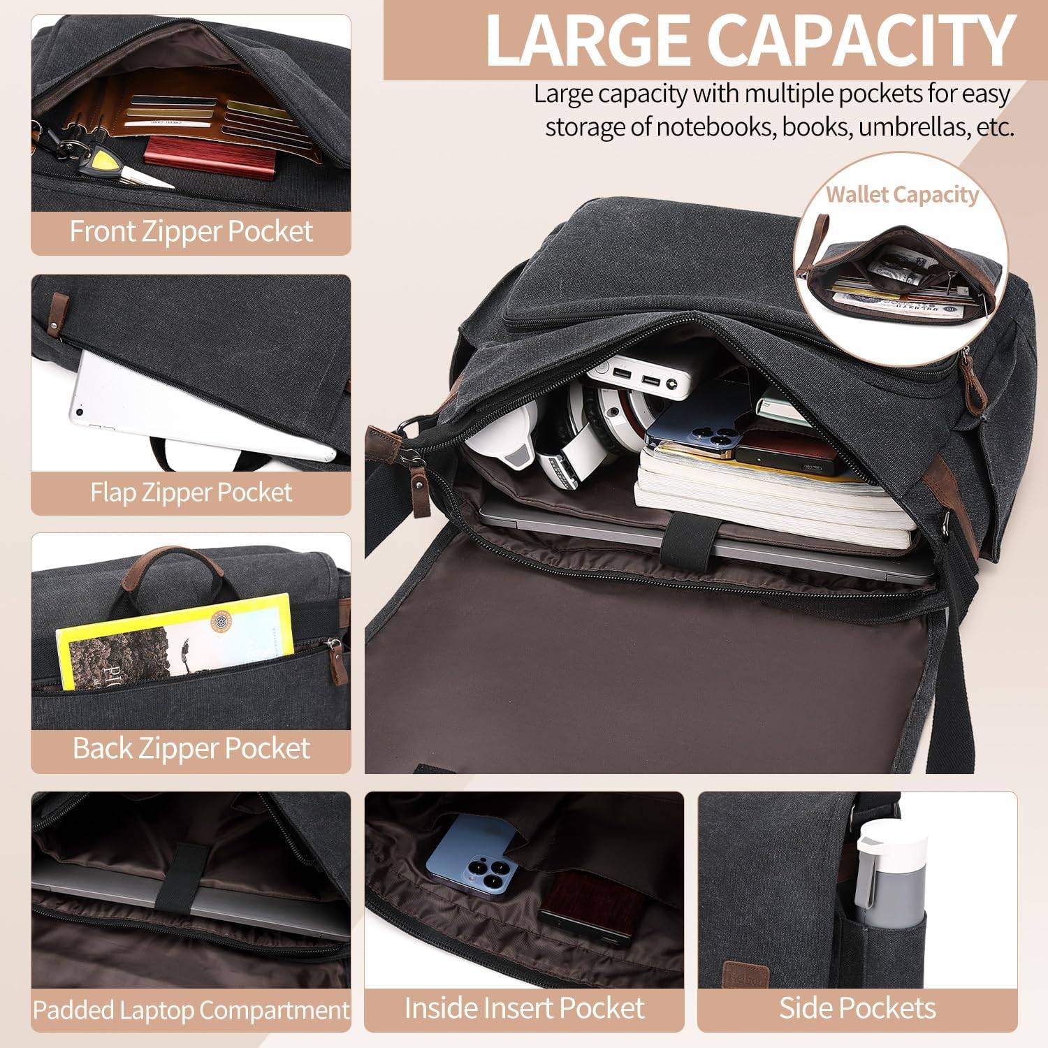 17-17.3 Inch Canvas Water-Resistant Messenger Bag 3