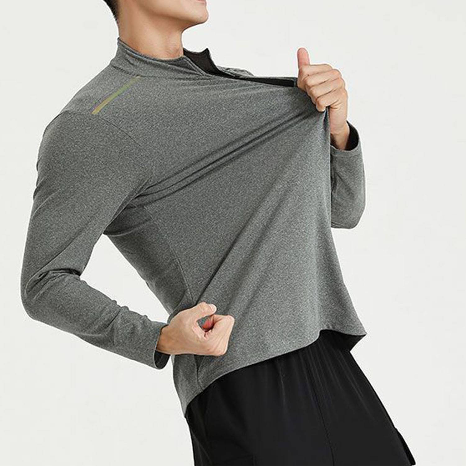 Half-zip fitness stand collar long sleeve t-shirt 3