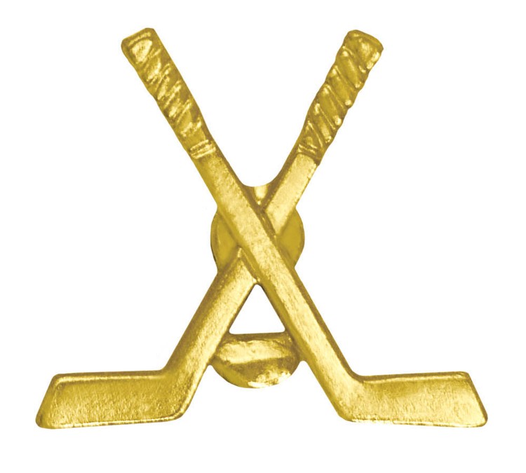 Crossed Hockey Sticks Bright Gold Chenille Lapel Pin