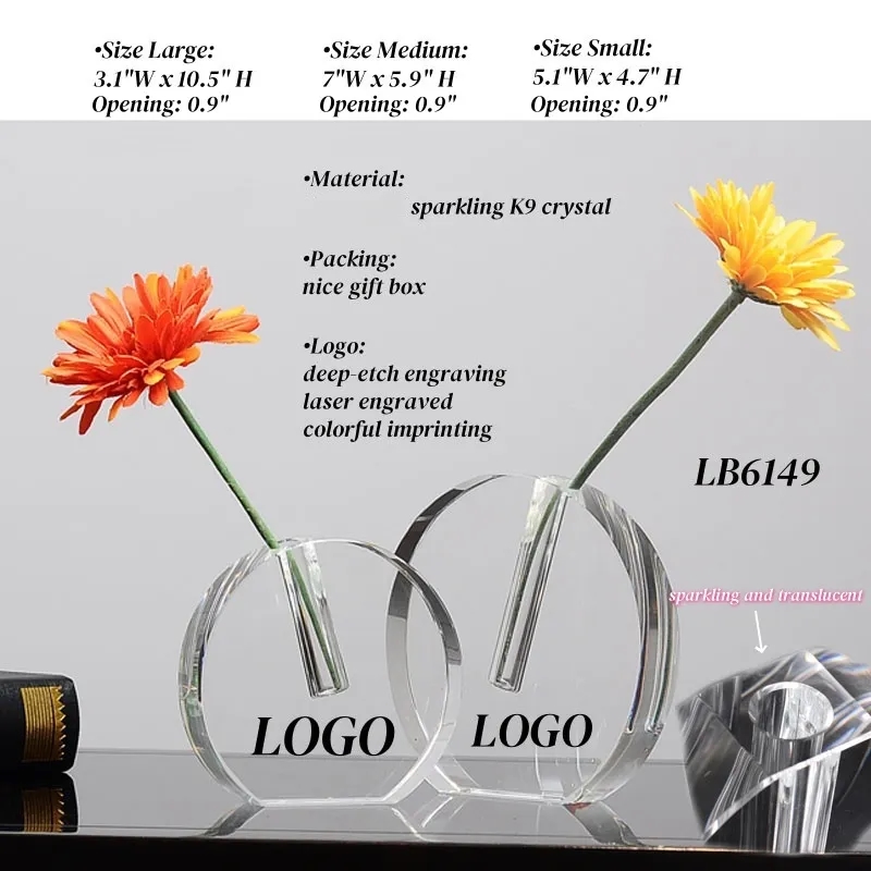 Round Crystal Bud Vase for flowers Home Decor 6