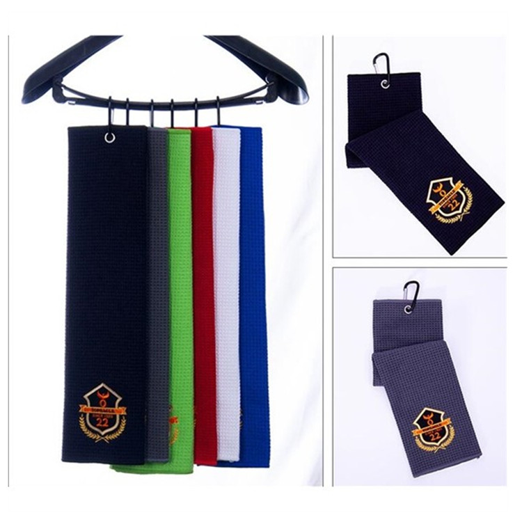 Waffle Pattern Golf Towel With Carabiner Clip 2