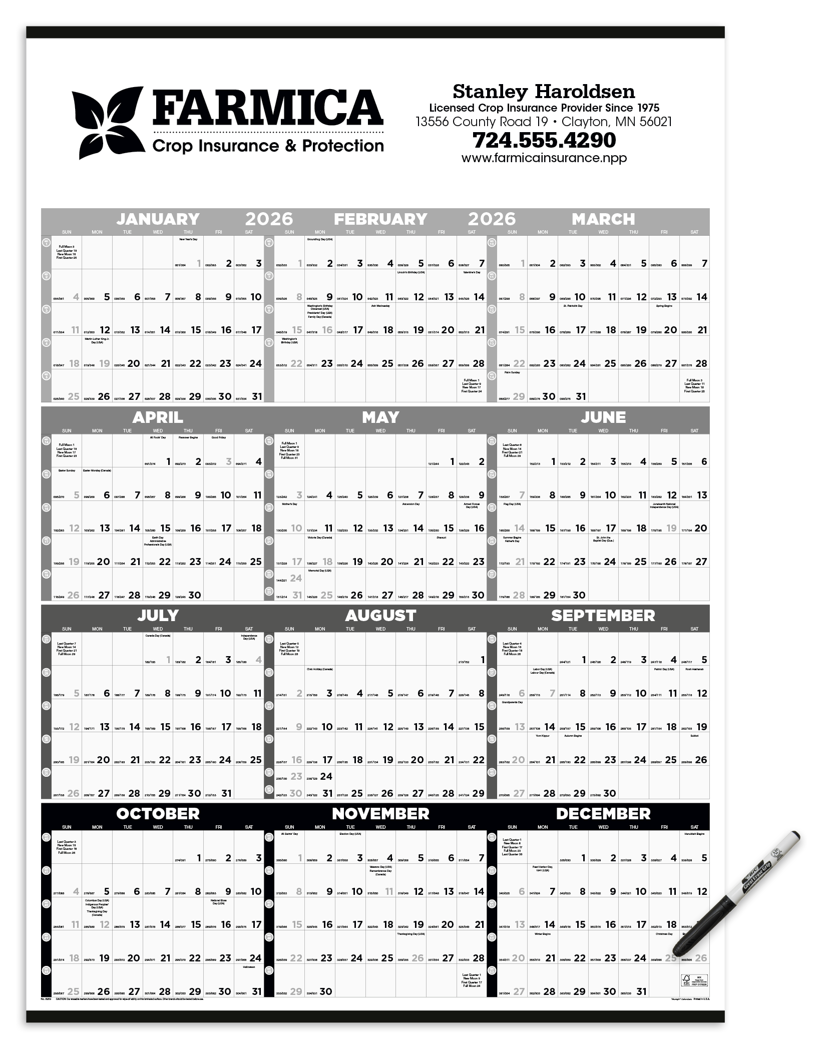 Triumph® Calendars Black & White Time Management Span-A-Year Laminated w/Marker Calendar 5