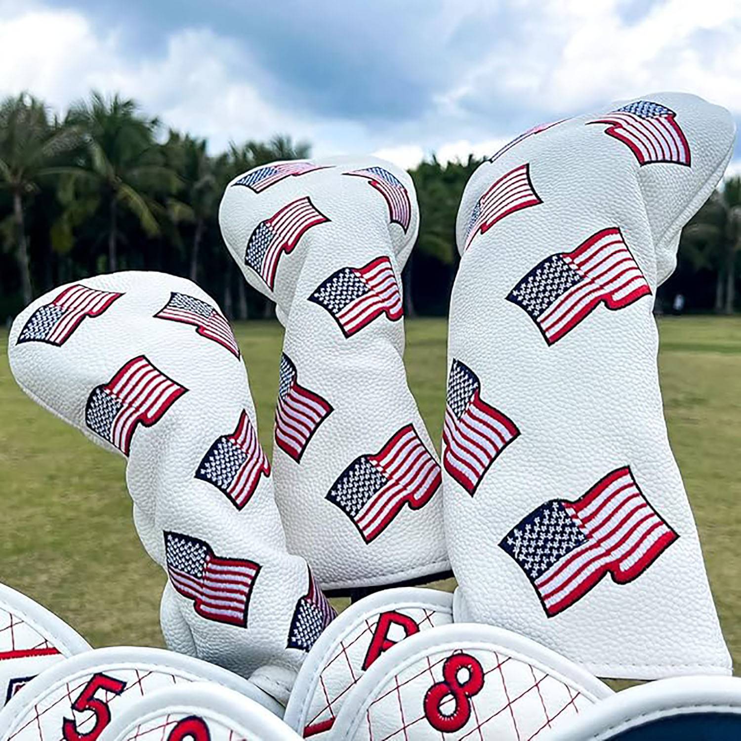 US Flag Patriotism Golf Club Head Covers White 4