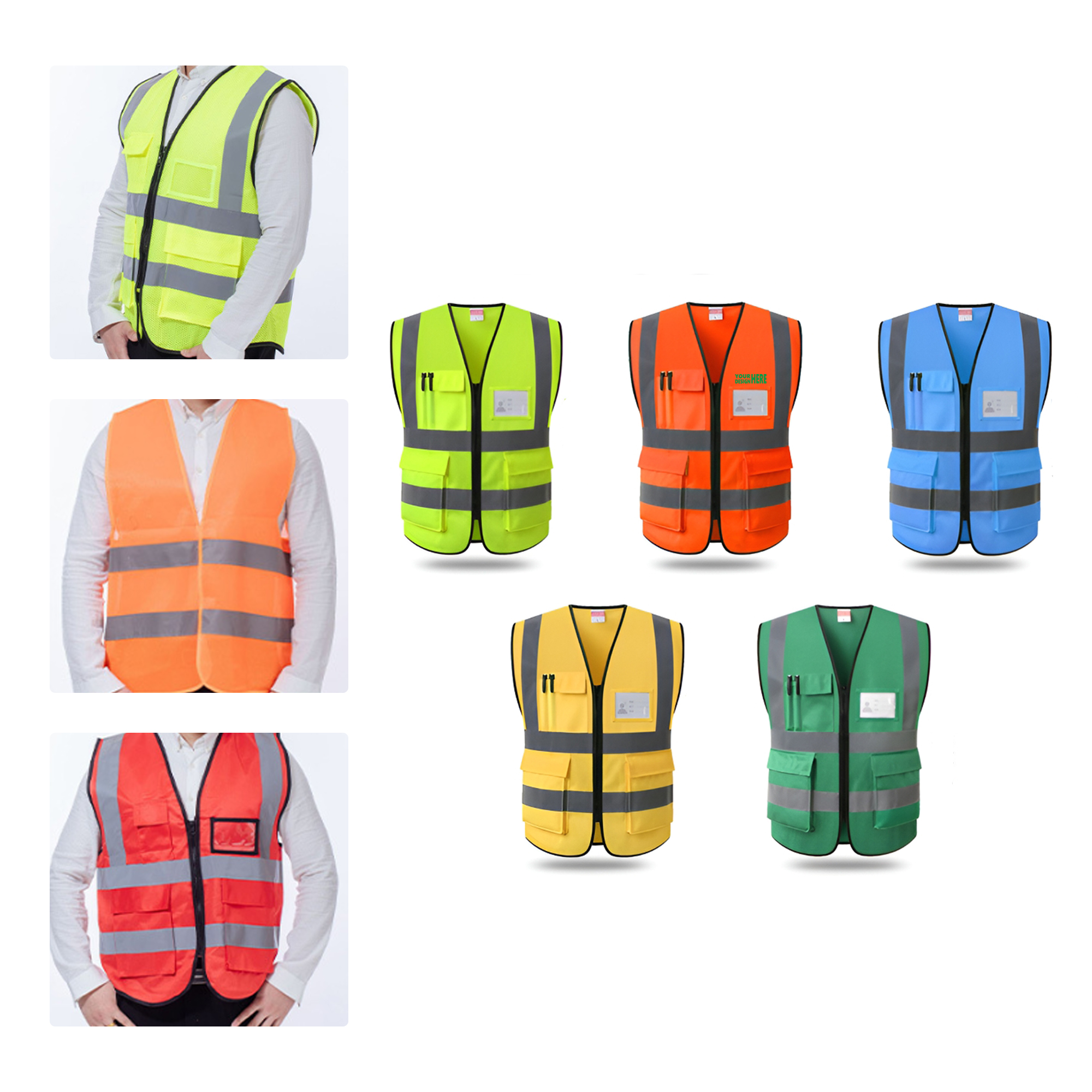 MOQ 50 Reflective Vest Custom Text Traffic Cycling Safety Vest Multi-Pocket 2