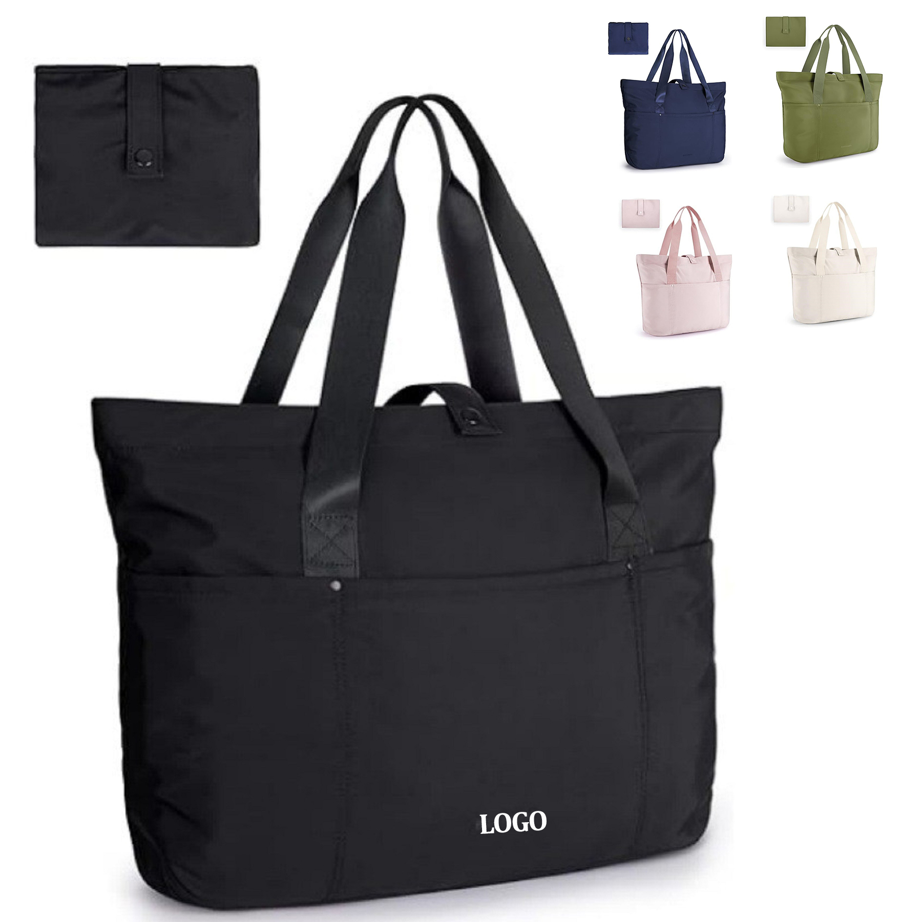 Foldable Tote Bag With Zipper Travel Large Shoulder Bag 3