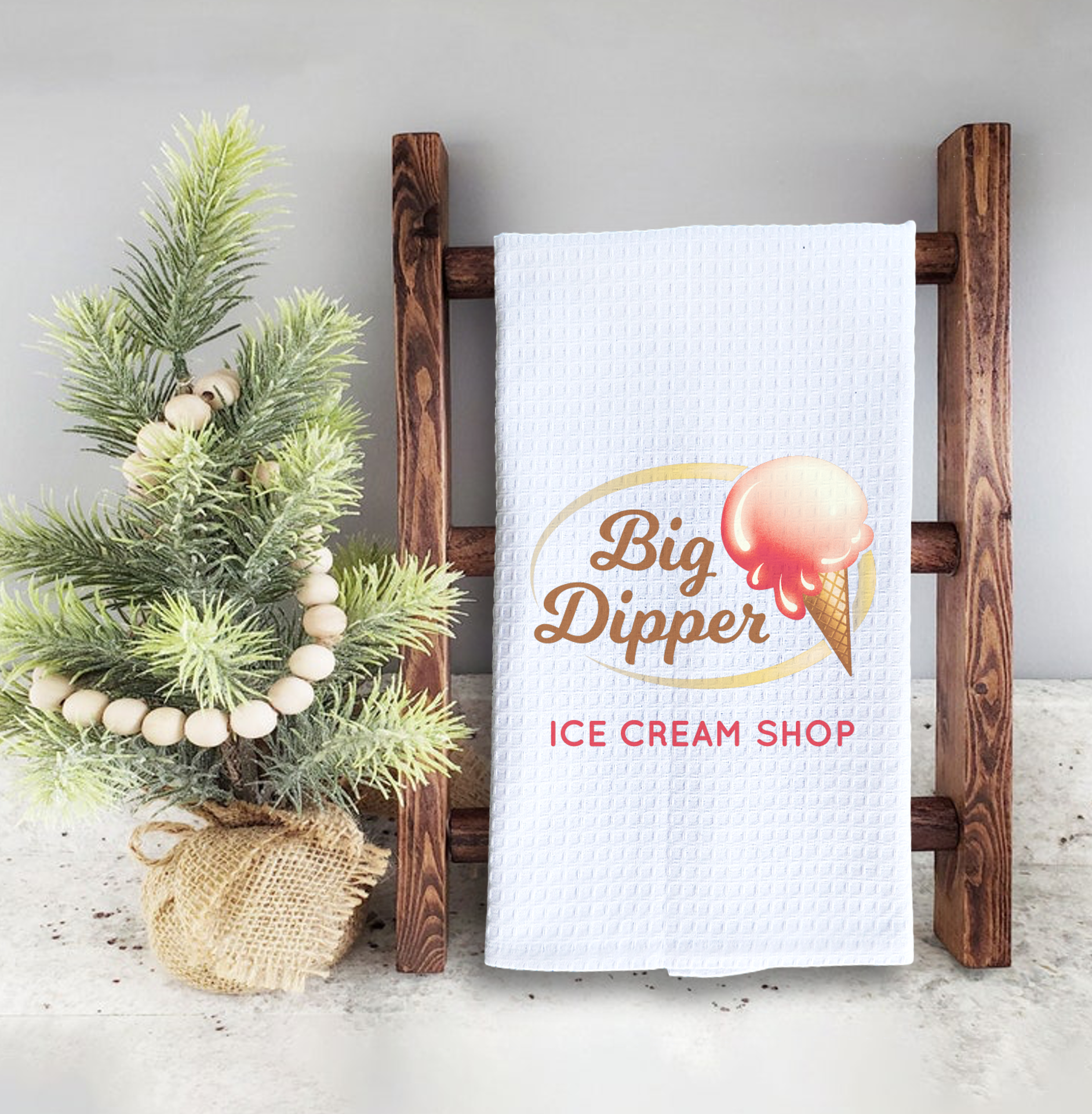 White Waffle Weave Kitchen Towel with Custom Print 5