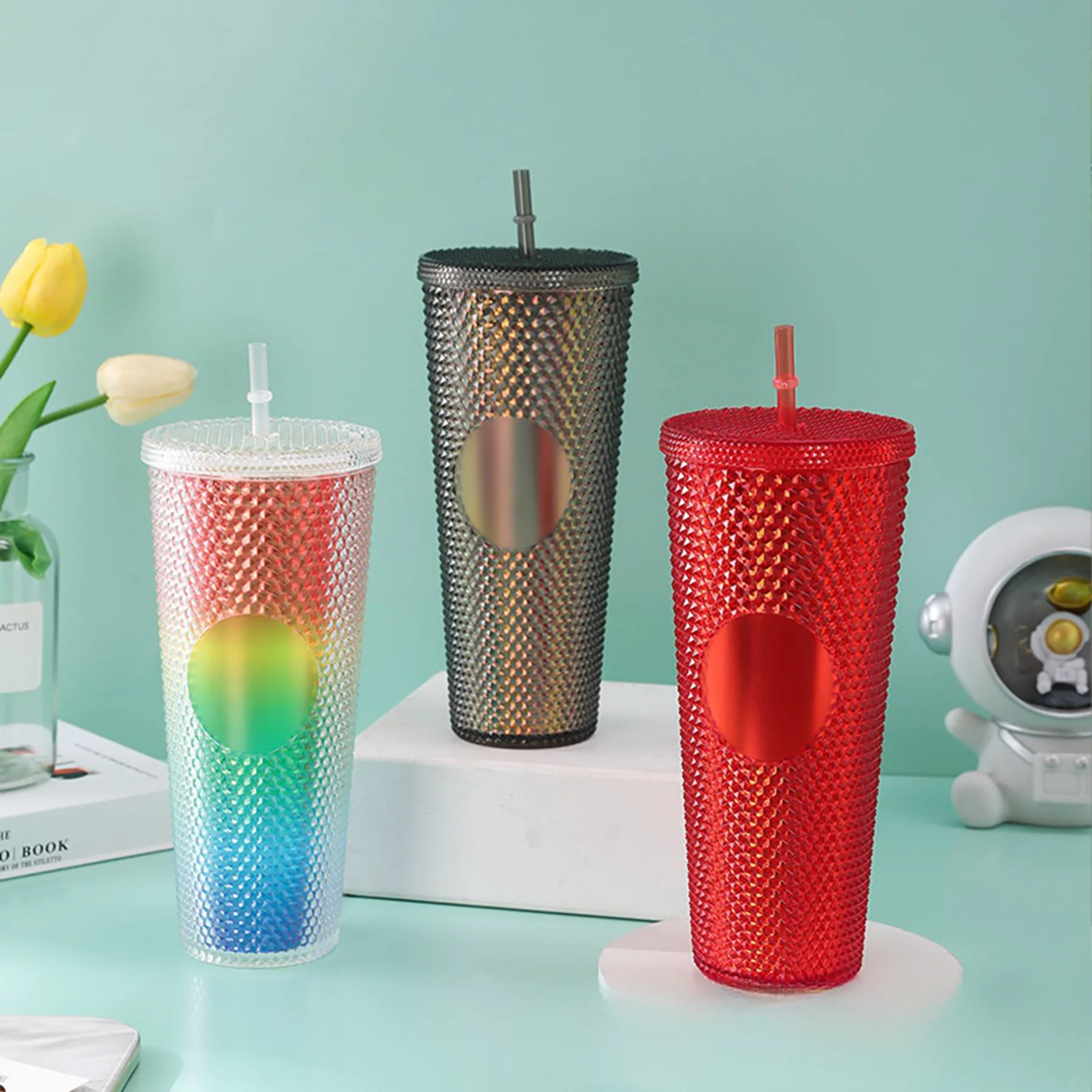 24 Oz. Plastic Magic Color Double Wall Tumbler with Straw 2