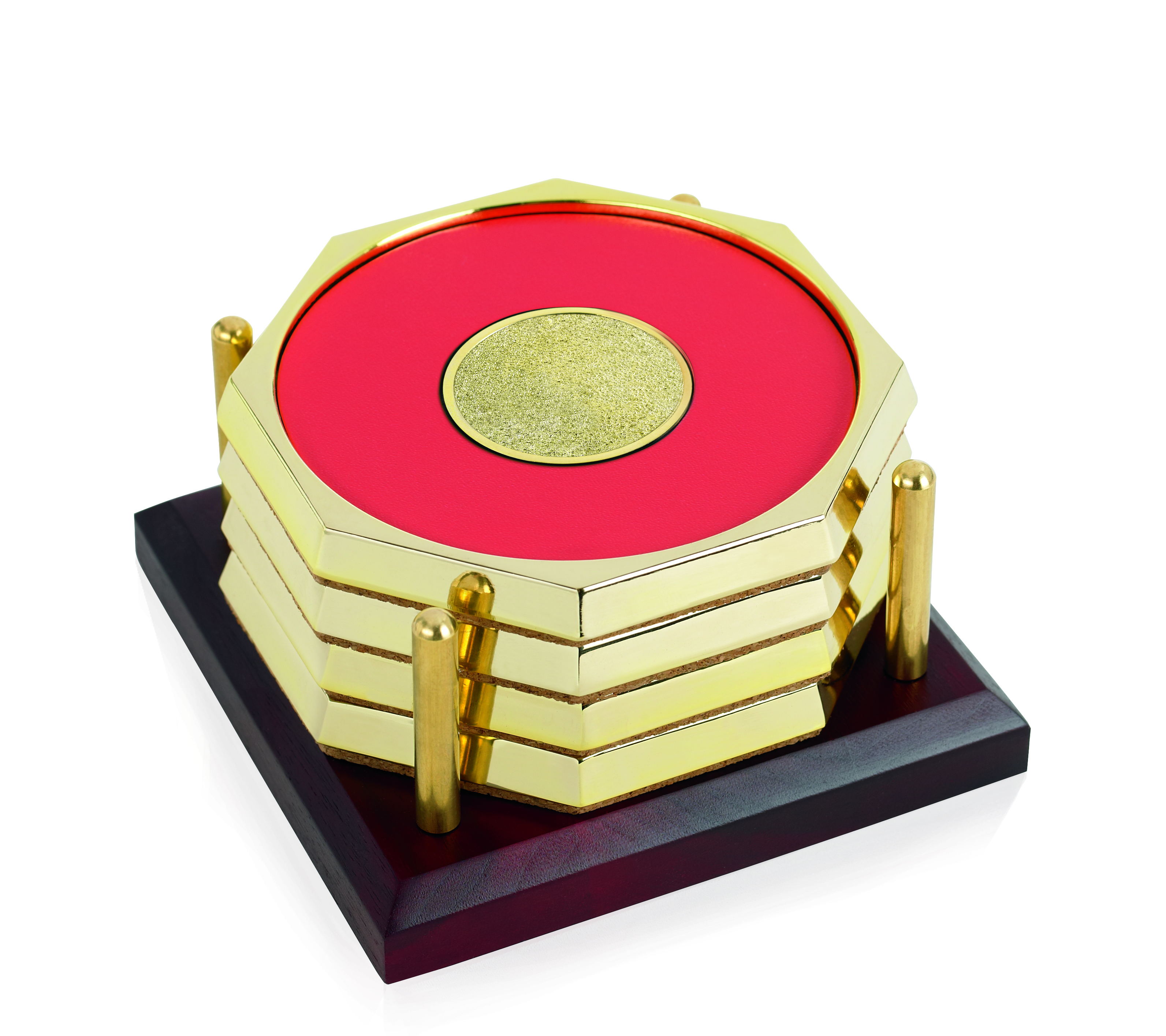 JAFFA® Four Octagon Coasters with Solid Cherry Tray 3