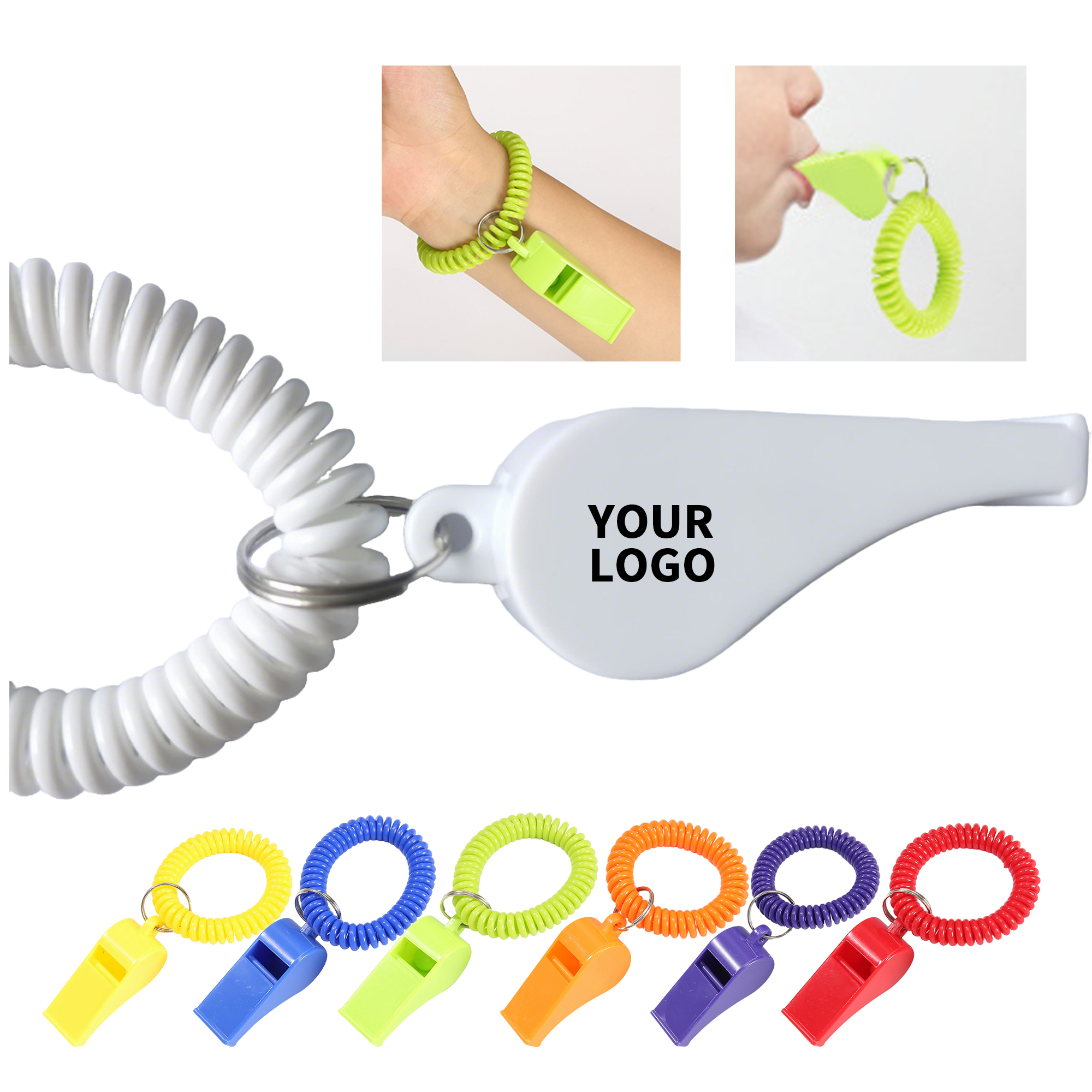 EVA Coil Bracelet Whistle With Spring Key Ring 2" Length X 0.8" Width X 0.9" Height 7