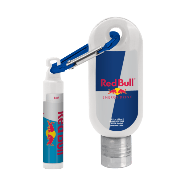 Custom 1.9 oz. SPF 50 Sunscreen with Carabiner and SPF 15 Lip Balm in White Tube with Hook Cap 6