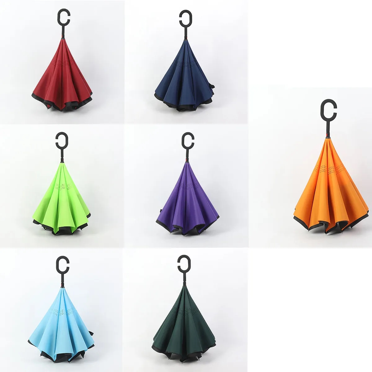 C-Shaped Handle Hands-Free Stand-Up Inverted Umbrella 3