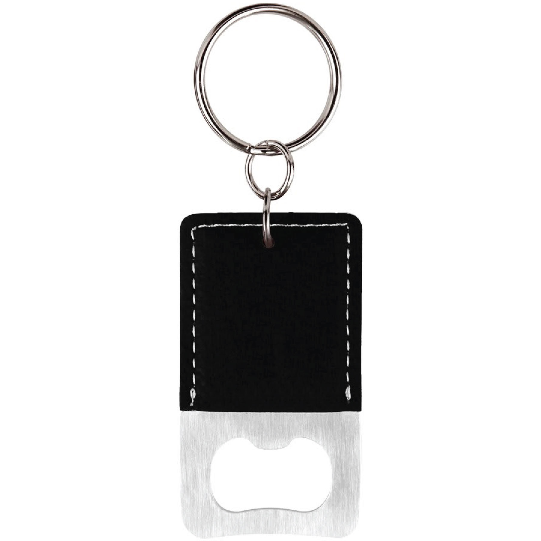 Black/Silver Rectangle Leatherette Bottle Opener Keychain 2