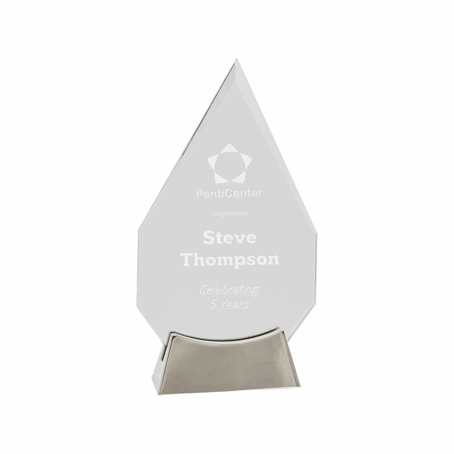 8 1/2" Clear Diamond Platinum Glass Award w/ Metal Base