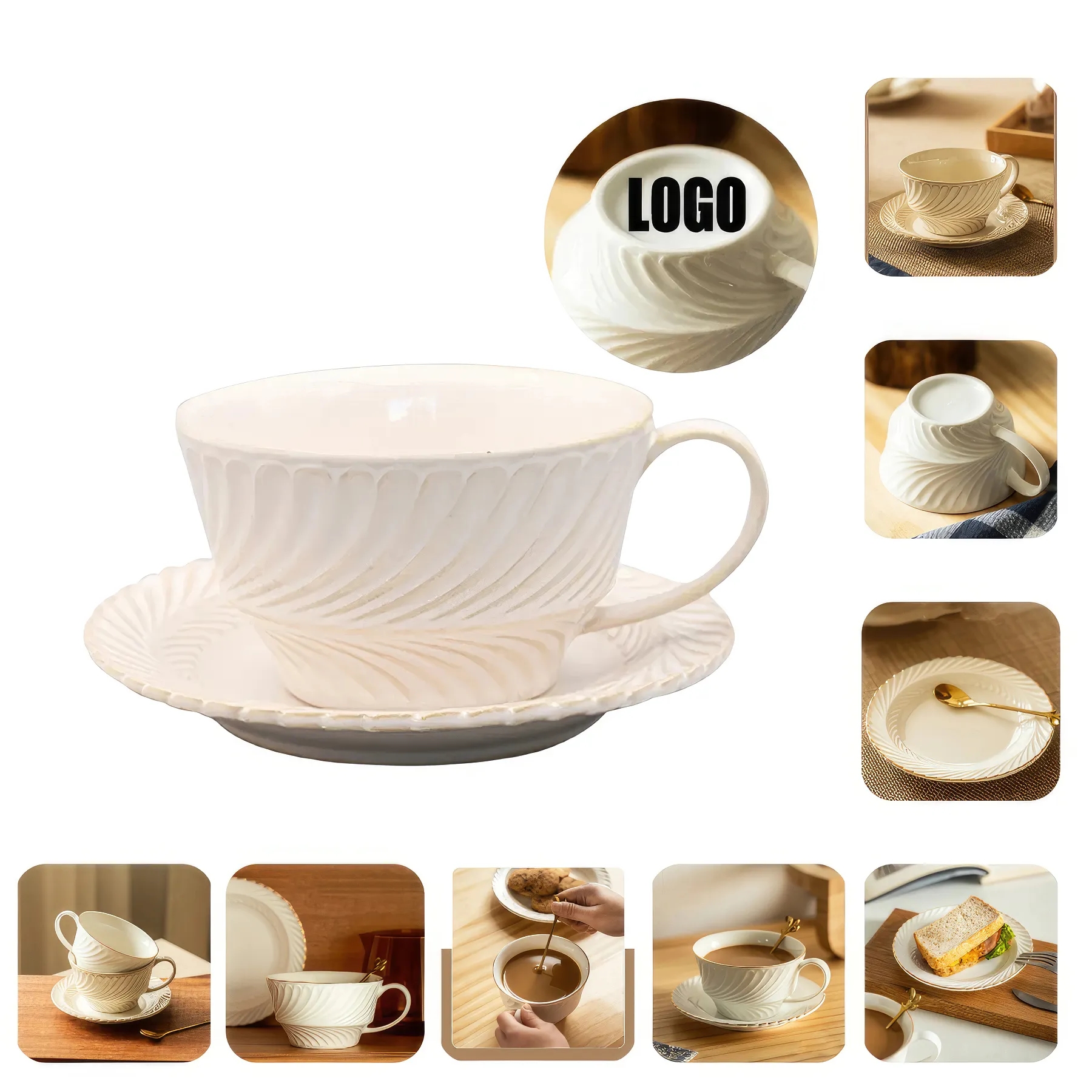 8.4 OZ. Ceramic Tea Cup Coffee Mug with Saucer Set 1