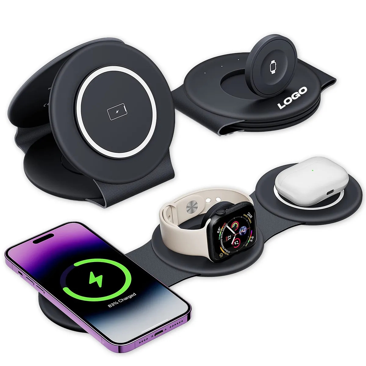 3 in 1 Wireless Charging Station Magnetic Foldable Travel 4