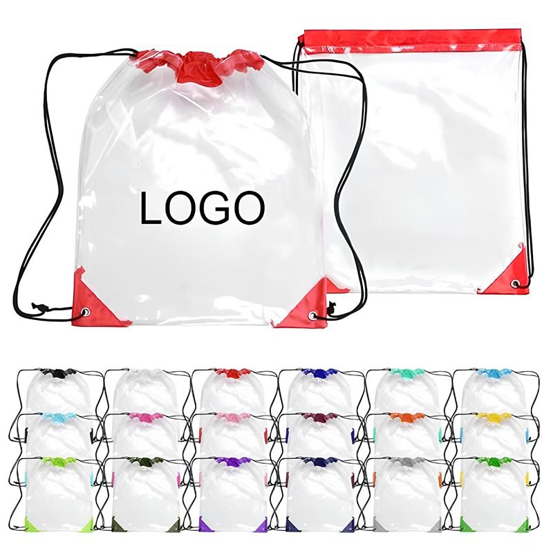 Clear PVC Drawstring Backpack W/ Leather Corner (14" W x 17" H) 2