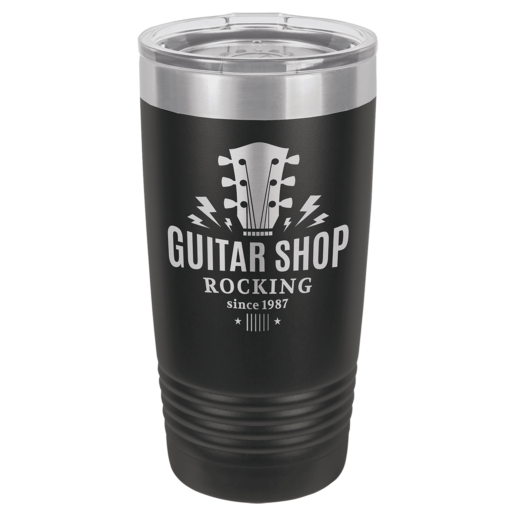 Polar Camel 20 oz. Black Vacuum Insulated Ringneck Tumbler with Silver Ring and Clear Lid 2