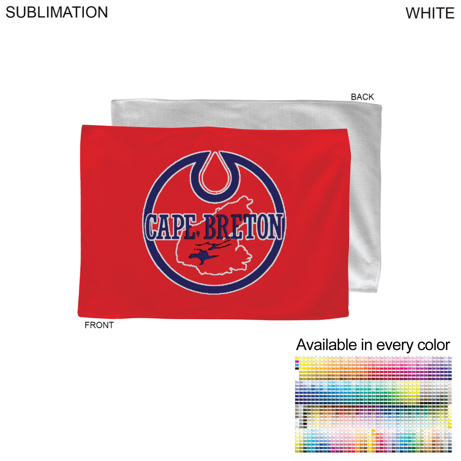 Colored Microfiber Dri-Lite Terry Rally, Sports, Skate Towel, 12x18 Sublimated Edge to Edge 1 side 1