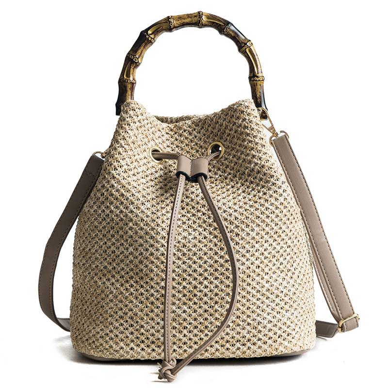 Jute Crossbody Bag Bucket Handbags With Bamboo Handle 2