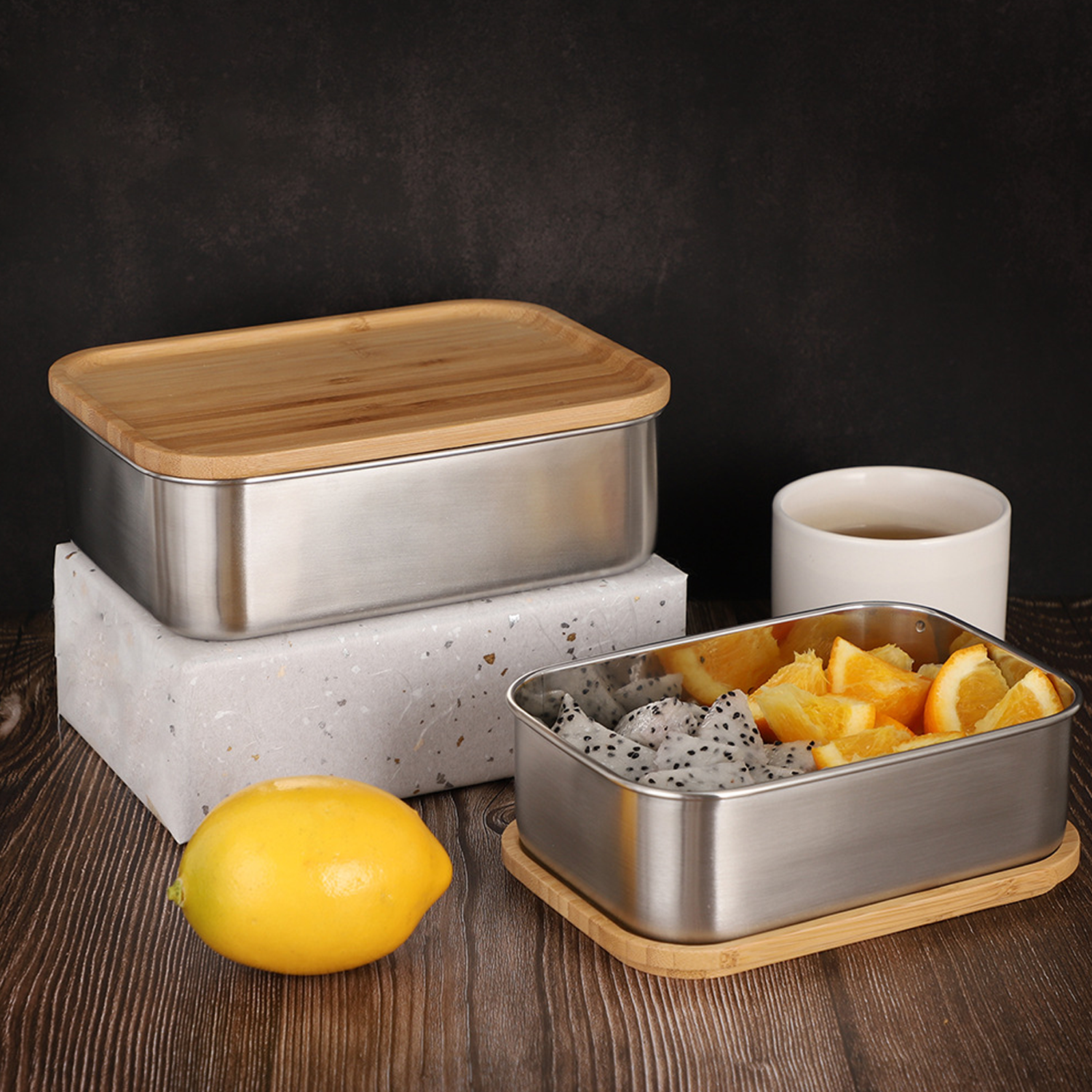 Food Grade Bamboo Lid Stainless Steel Bento Box 7