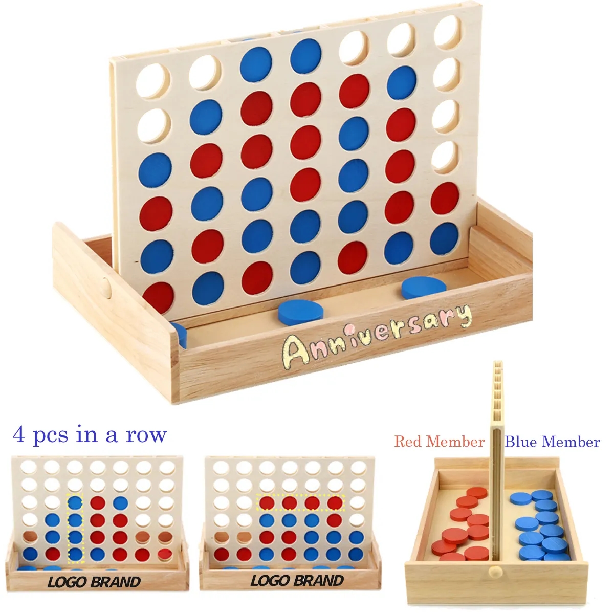 Wood Go Board Game 4 Pieces In A Row Puzzle Checkers 3
