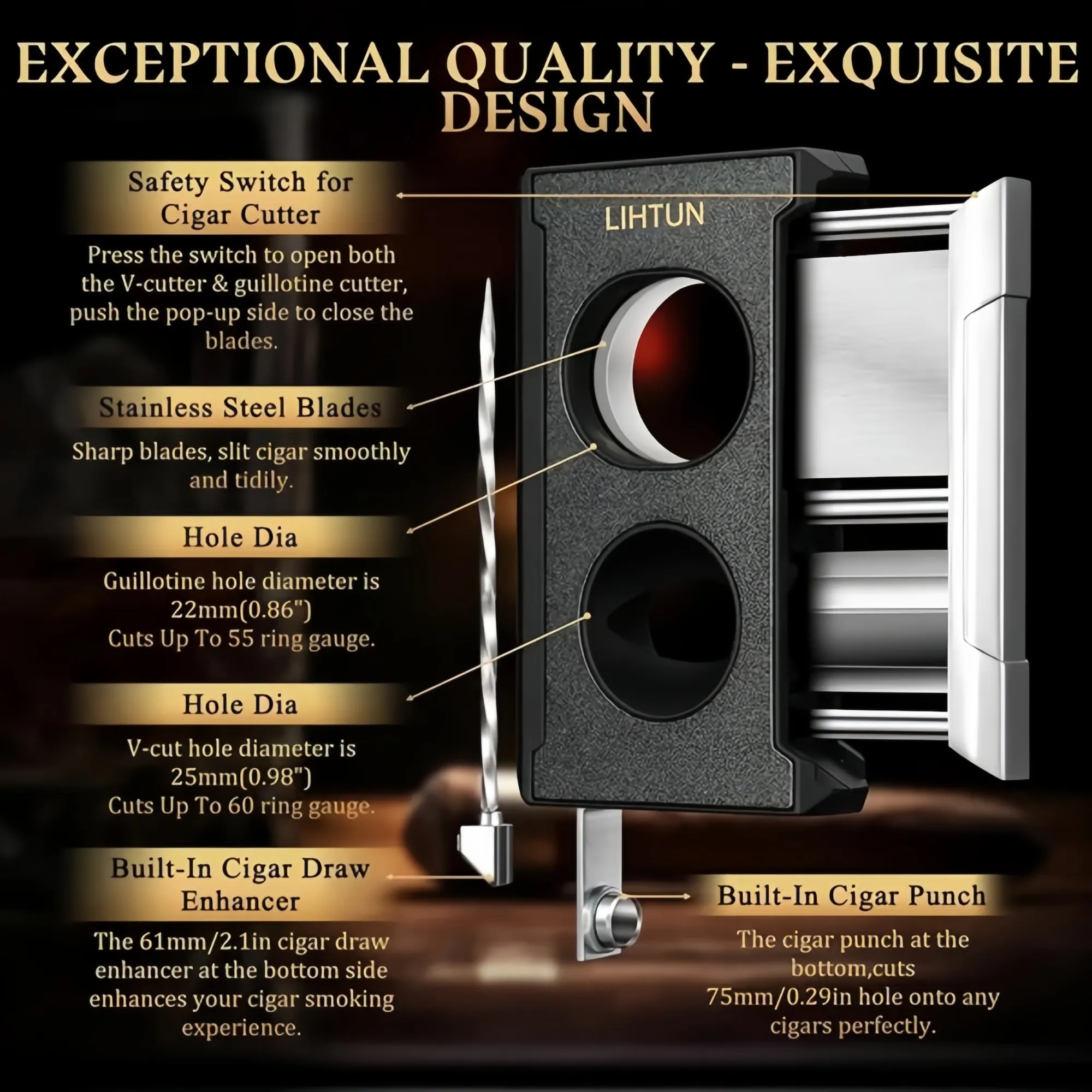 Cigar Cutter Guillotine 4 in 1 2