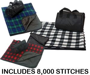 Plaid Fleece / Nylon Picnic Blanket - Embroidered 1