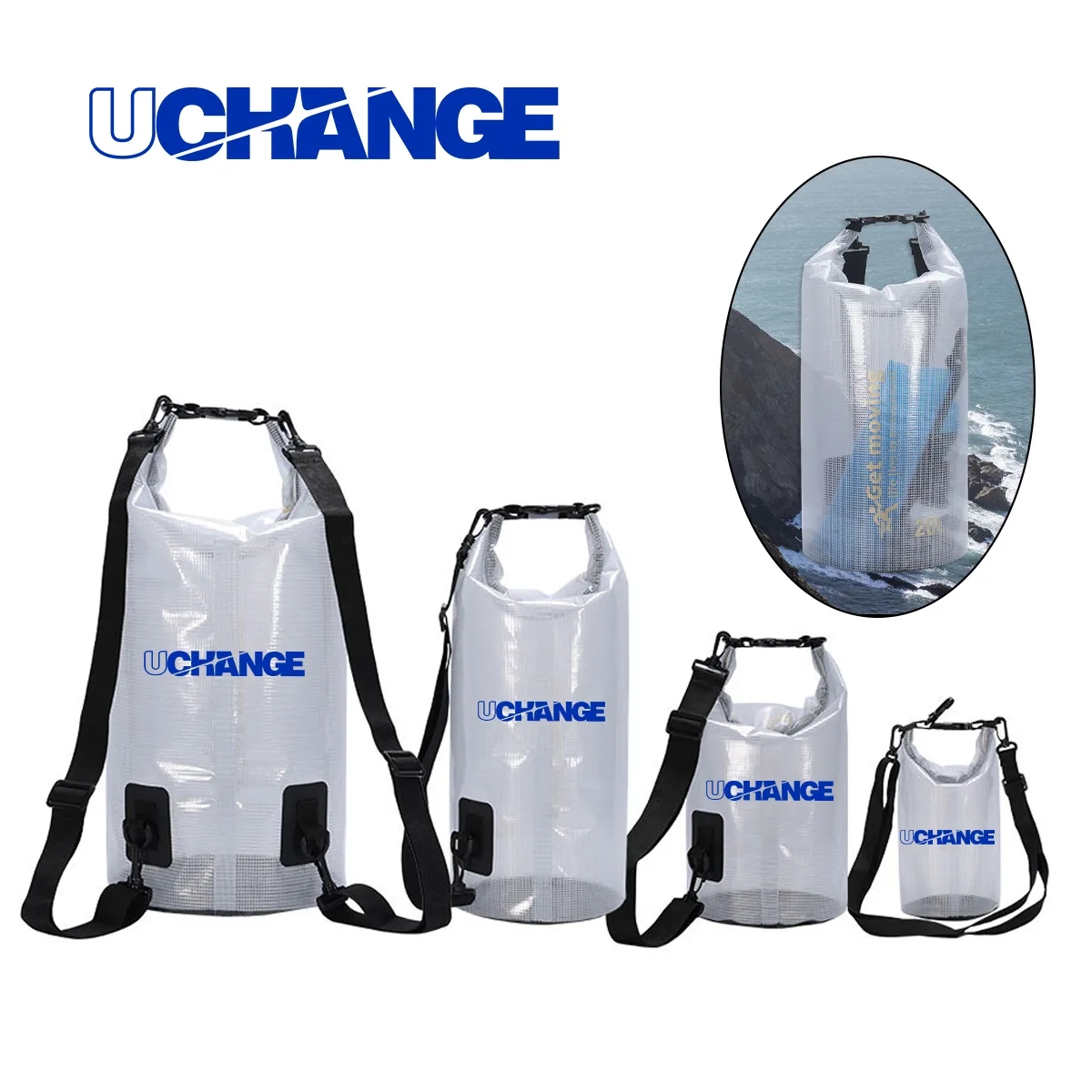 Clear Waterproof Roll Top Dry Bag With Strap 7