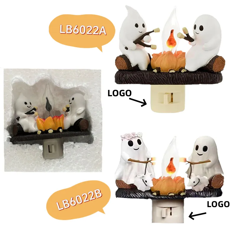Ghost Campfire Flickering Night Light Plug in Halloween Gift 2