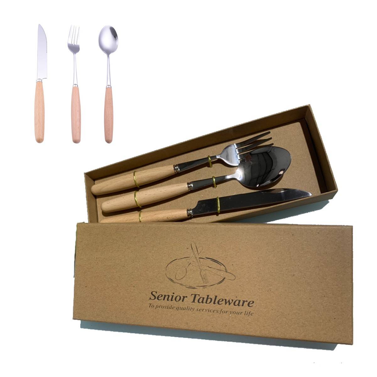 Wood&Stainless Steel Flatware Cutlery Set With Case 3