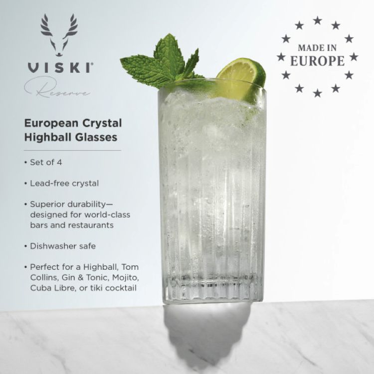 Viski® Reserve Milo Crystal Highball Glass, set of 4 1