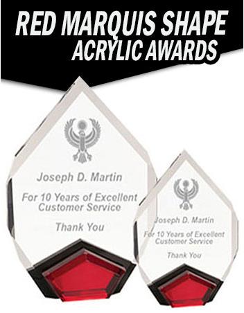Acrylic Marquis: 1" thick 6x8", w/red insert stand 2