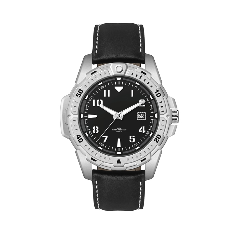 WC5910 45MM METAL MATTE SILVER CASE, 3 HAND, DTE DISPLAY, BLACK DIAL, LEATHER STRAP, FLAT MINERAL CRYSTAL, 2