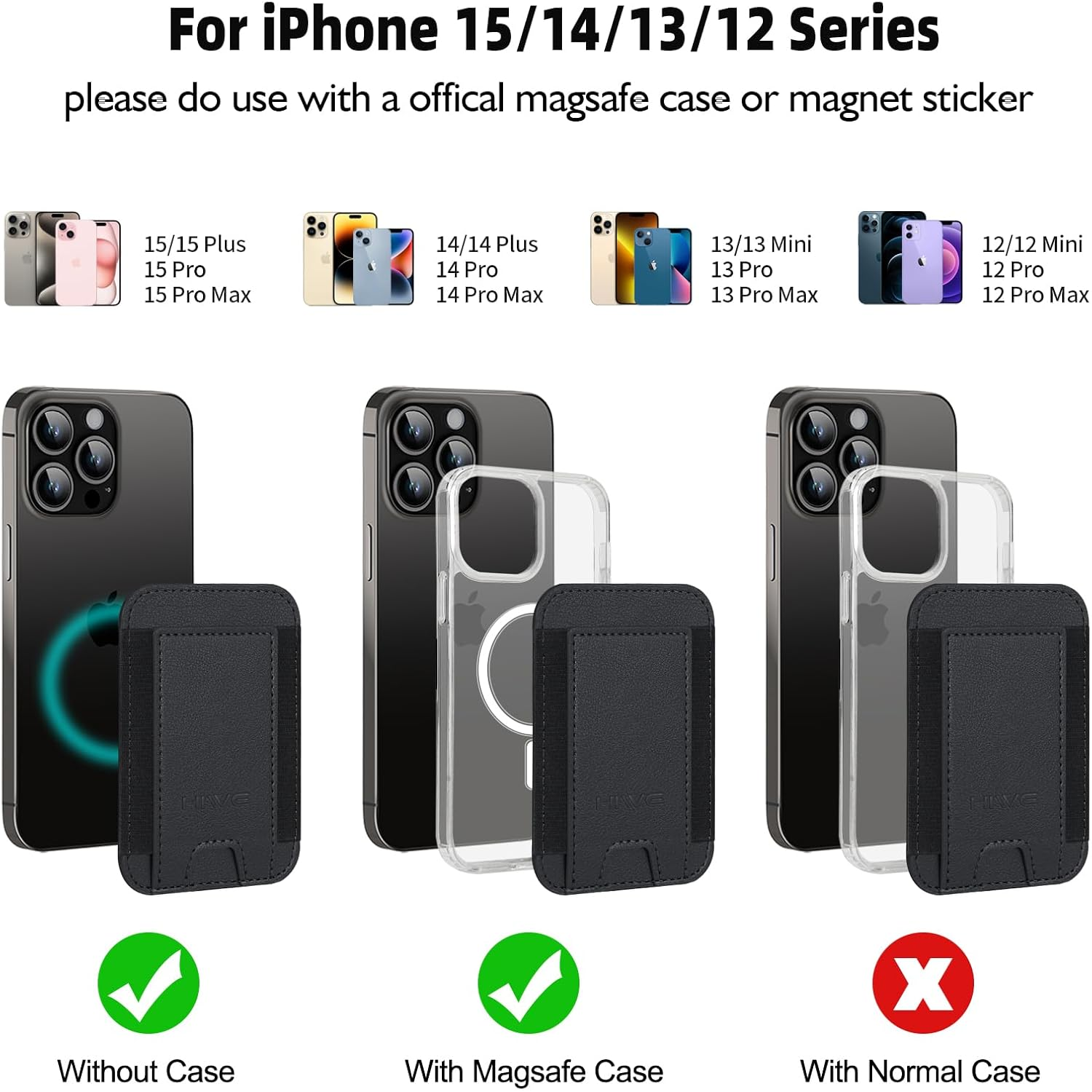 For IPhone 15/14/13/12 Magnetic PU Leather Wallet 5