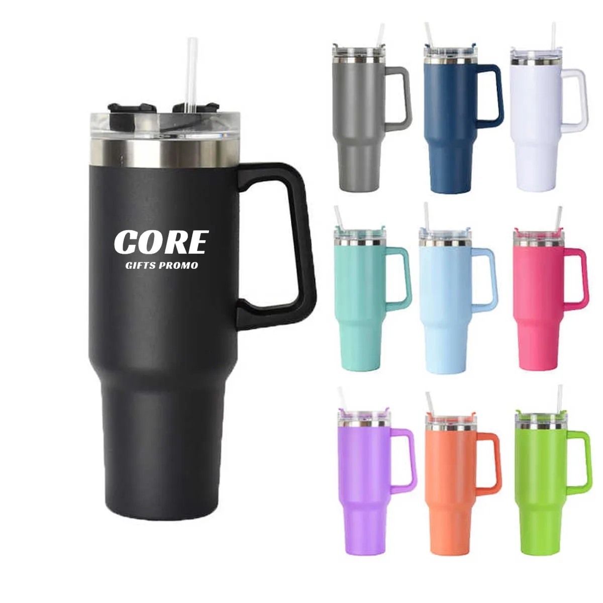 40oz Insulated Tumbler with Handle and Straw Lid 4