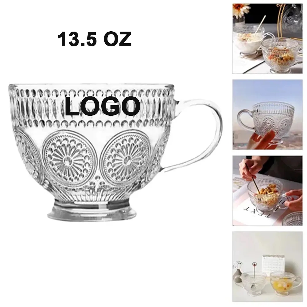 Embossed Glassware Vintage Coffee Mugs Cups 3
