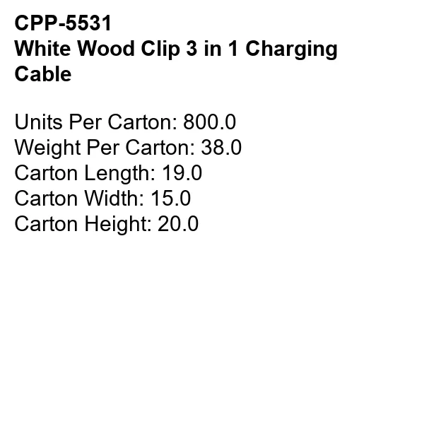 WHITE WOOD CLIP 3 IN 1 CHARGING CABLE 6