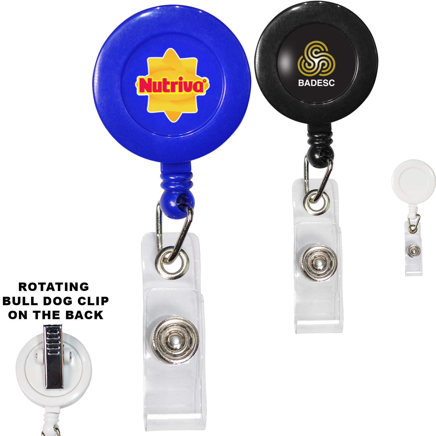 Retractable Round Badge Reel Holder w/ Rotating Bull Dog Clip 3